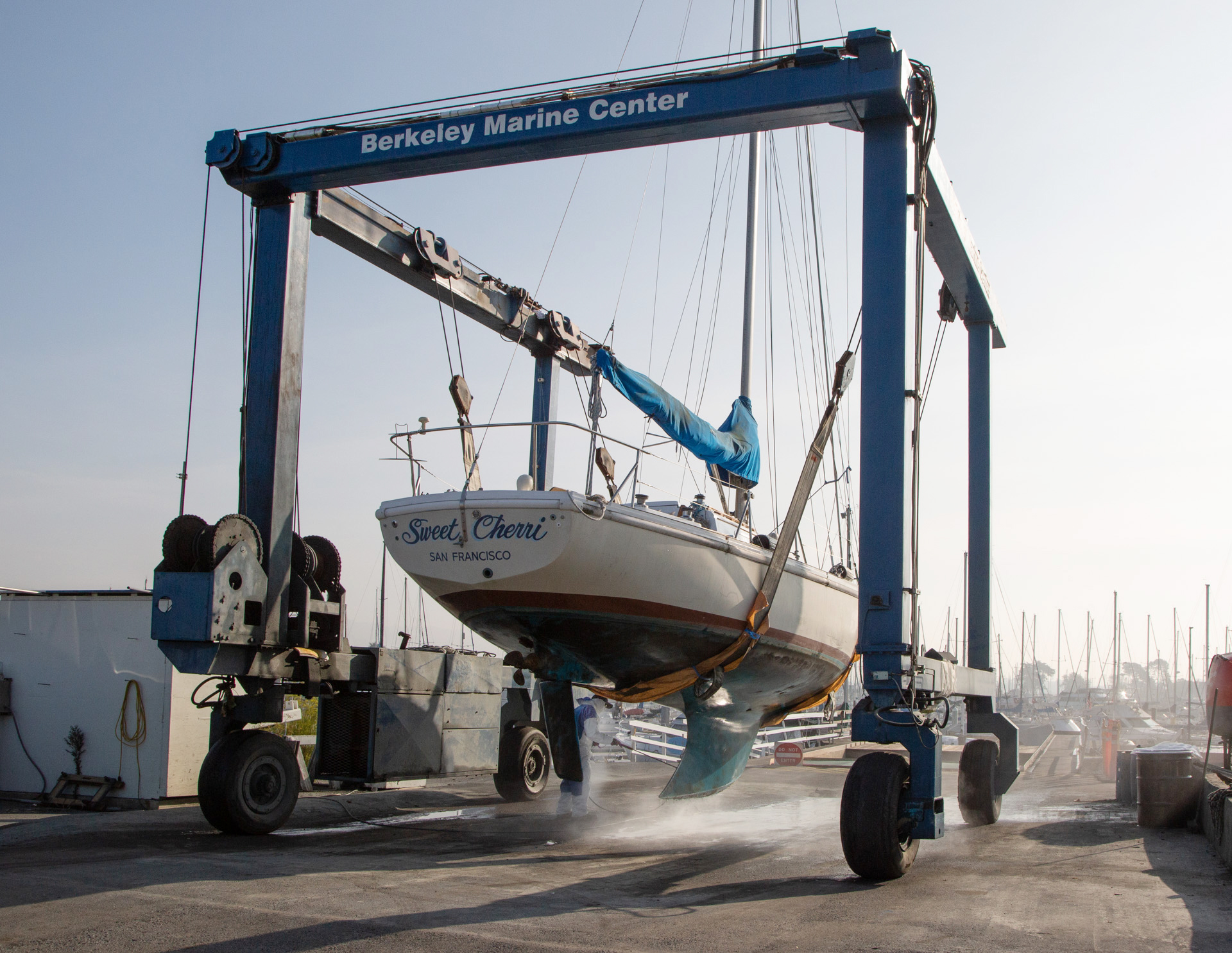 A boat being hauled out