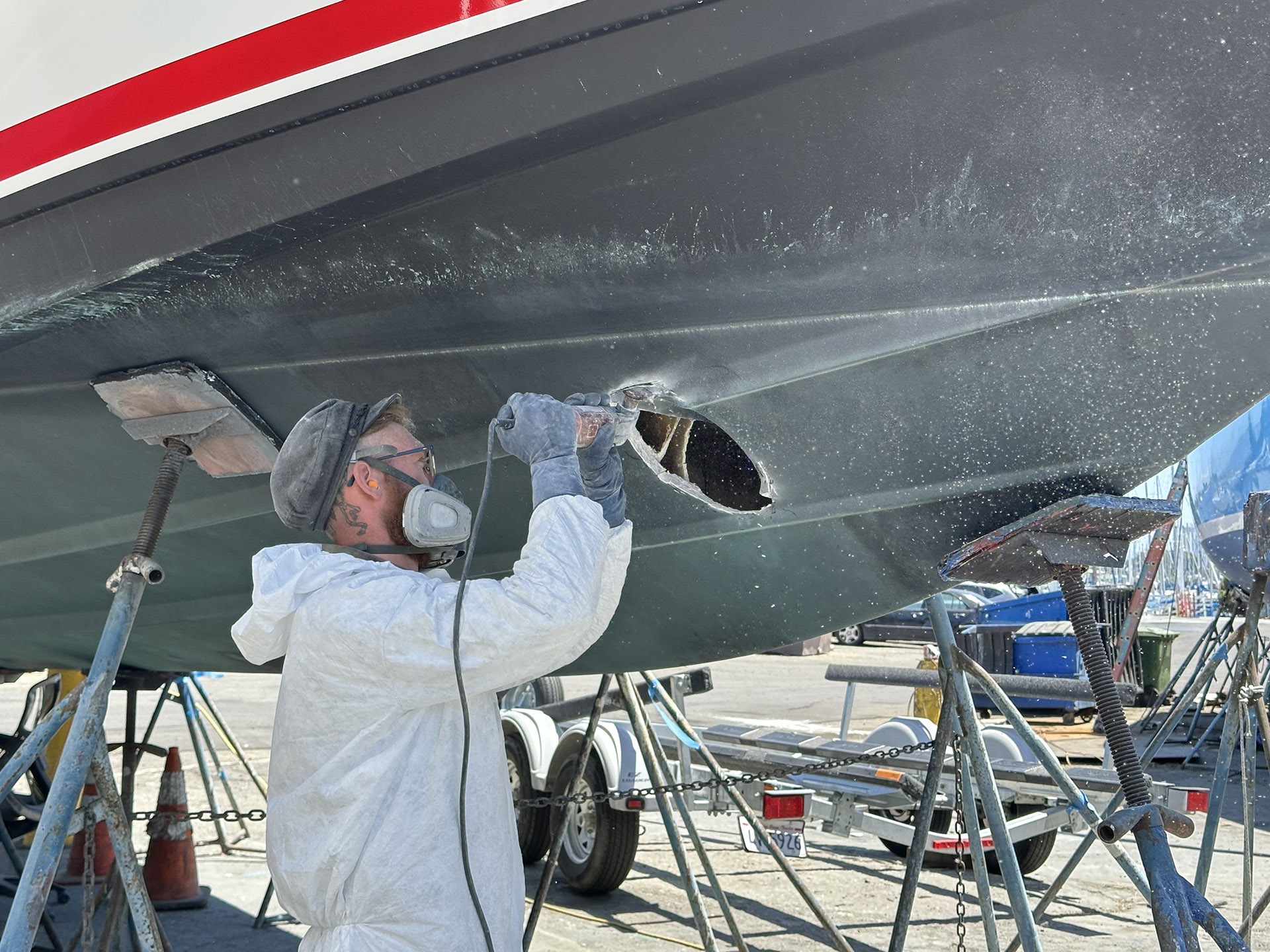 Peter working a bow-thruster installation