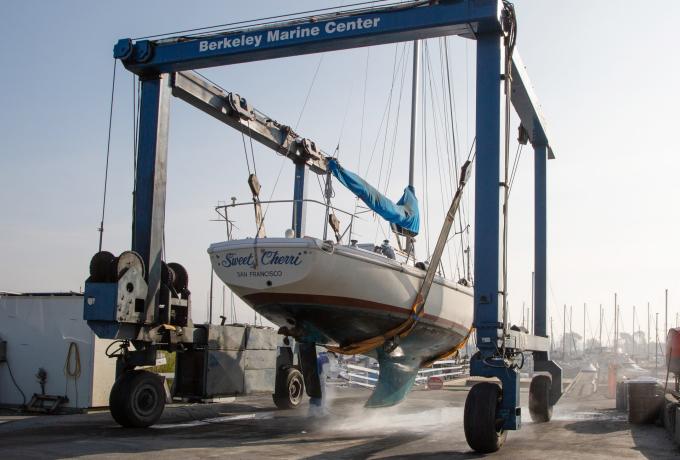 A boat being hauled out