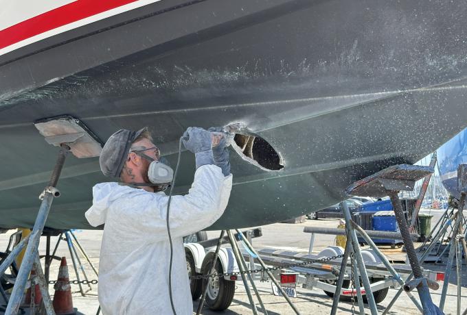 Peter working a bow-thruster installation