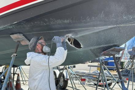 Peter working a bow-thruster installation